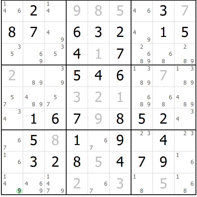 Position des candidats pour la solution de la Gr 61 page 64 du magazine de sudoku Virtuose n° 122