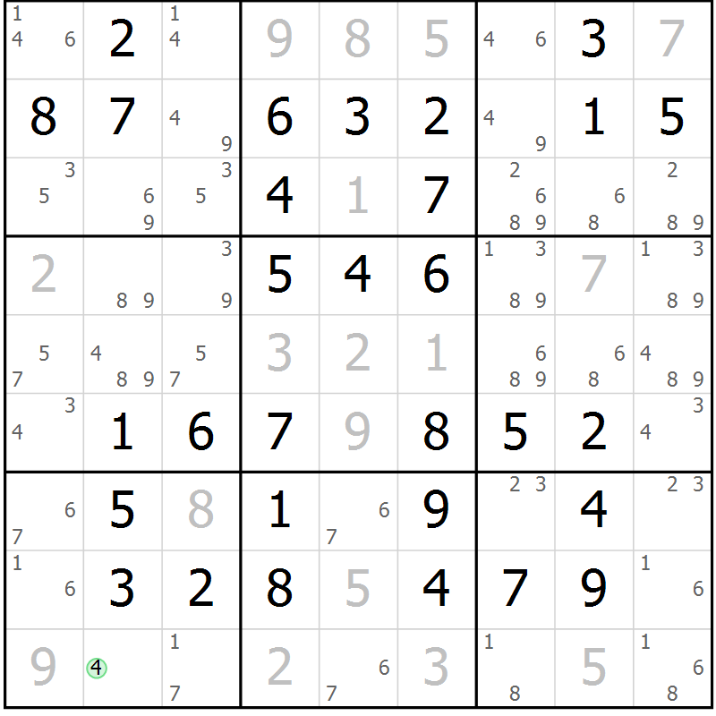 Position des candidats pour la solution de la Gr 61 page 64 du magazine de sudoku Virtuose n° 122