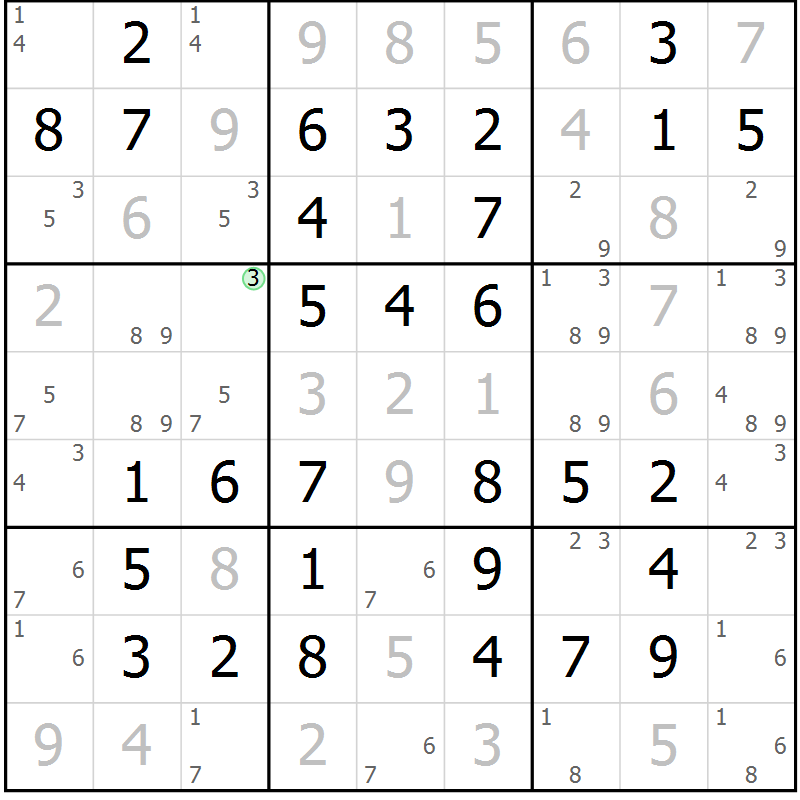 Position des candidats pour la solution de la Gr 61 page 64 du magazine de sudoku Virtuose n° 122