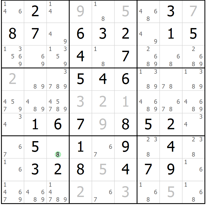 Position des candidats pour la solution de la Gr 61 page 64 du magazine de sudoku Virtuose n° 122