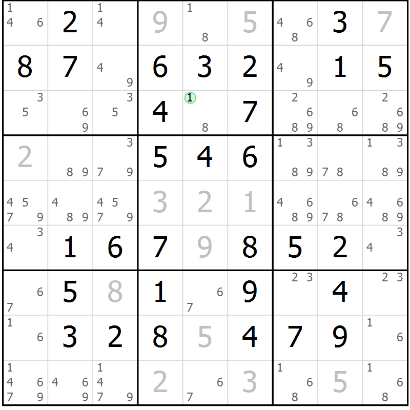 Position des candidats pour la solution de la Gr 61 page 64 du magazine de sudoku Virtuose n° 122