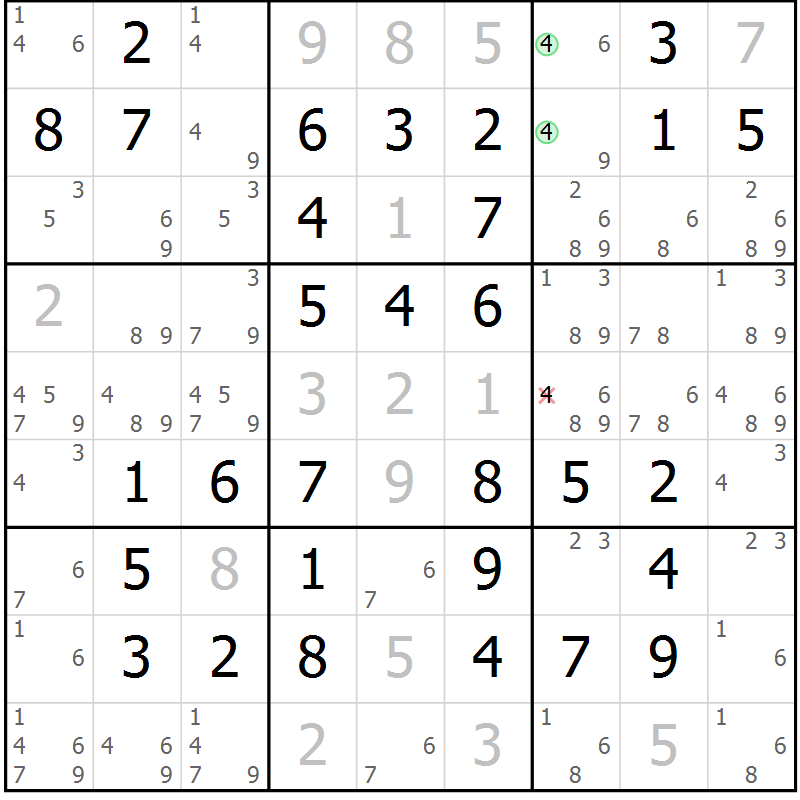 Position des candidats pour la solution de la Gr 61 page 64 du magazine de sudoku Virtuose n° 122