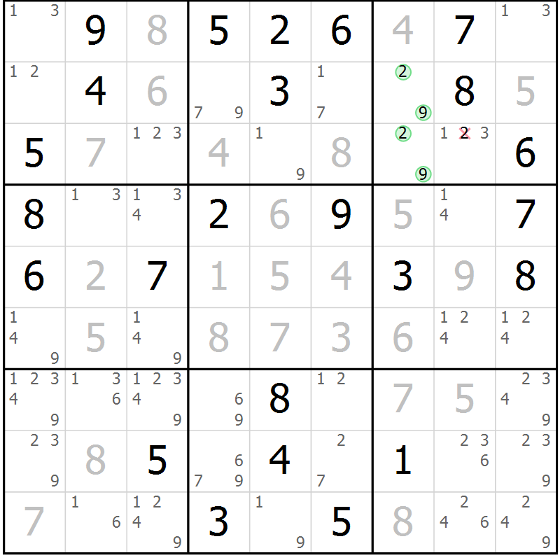 Position des candidats pour la solution de la Gr 62 page 65 du magazine de sudoku Virtuose n° 122