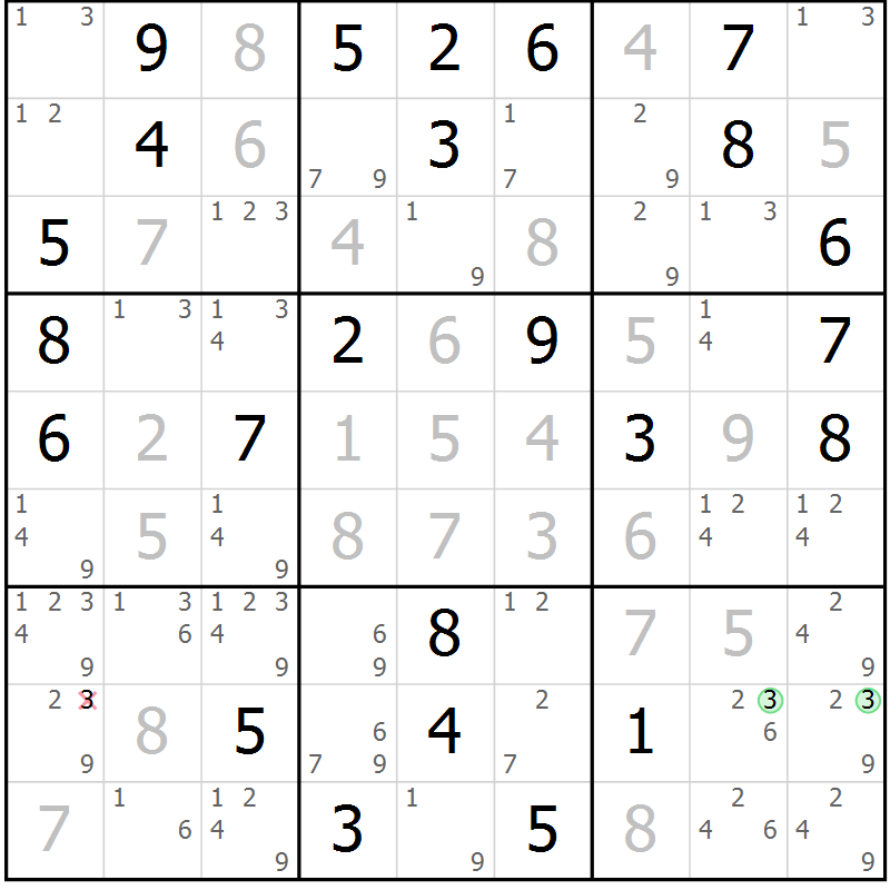 Position des candidats pour la solution de la Gr 62 page 65 du magazine de sudoku Virtuose n° 122