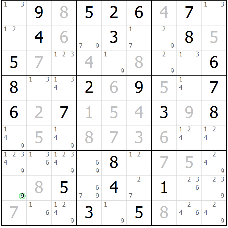 Position des candidats pour la solution de la Gr 62 page 65 du magazine de sudoku Virtuose n° 122