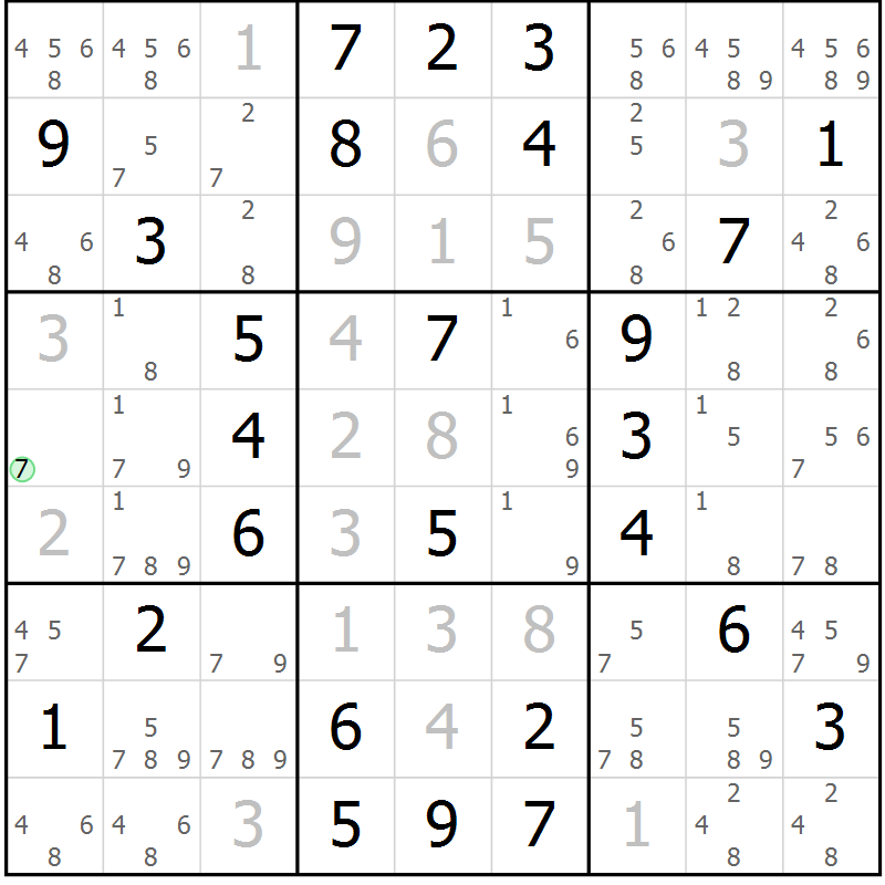 Position des candidats pour la solution de la Gr 63 page 66 du magazine de sudoku Virtuose n° 122