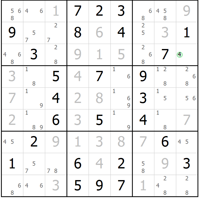 Position des candidats pour la solution de la Gr 63 page 66 du magazine de sudoku Virtuose n° 122