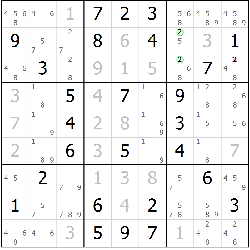Position des candidats pour la solution de la Gr 63 page 66 du magazine de sudoku Virtuose n° 122