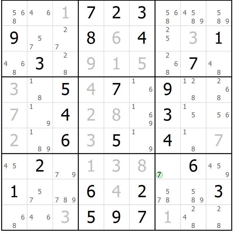 Position des candidats pour la solution de la Gr 63 page 66 du magazine de sudoku Virtuose n° 122