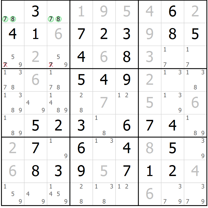 Position des candidats pour la solution de la Gr 64 page 67 du magazine de sudoku Virtuose n° 122