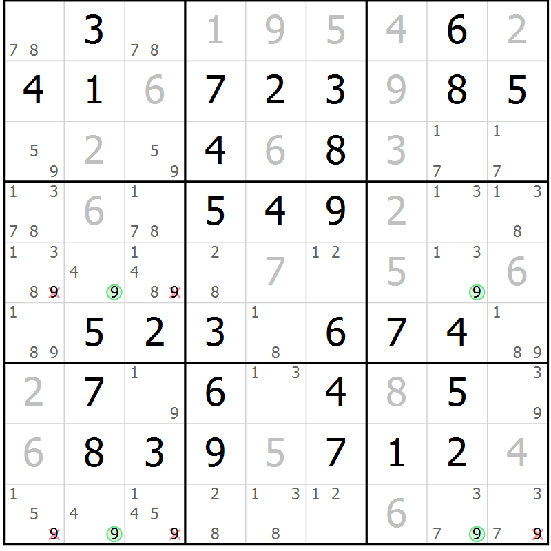 Position des candidats pour la solution de la Gr 64 page 67 du magazine de sudoku Virtuose n° 122