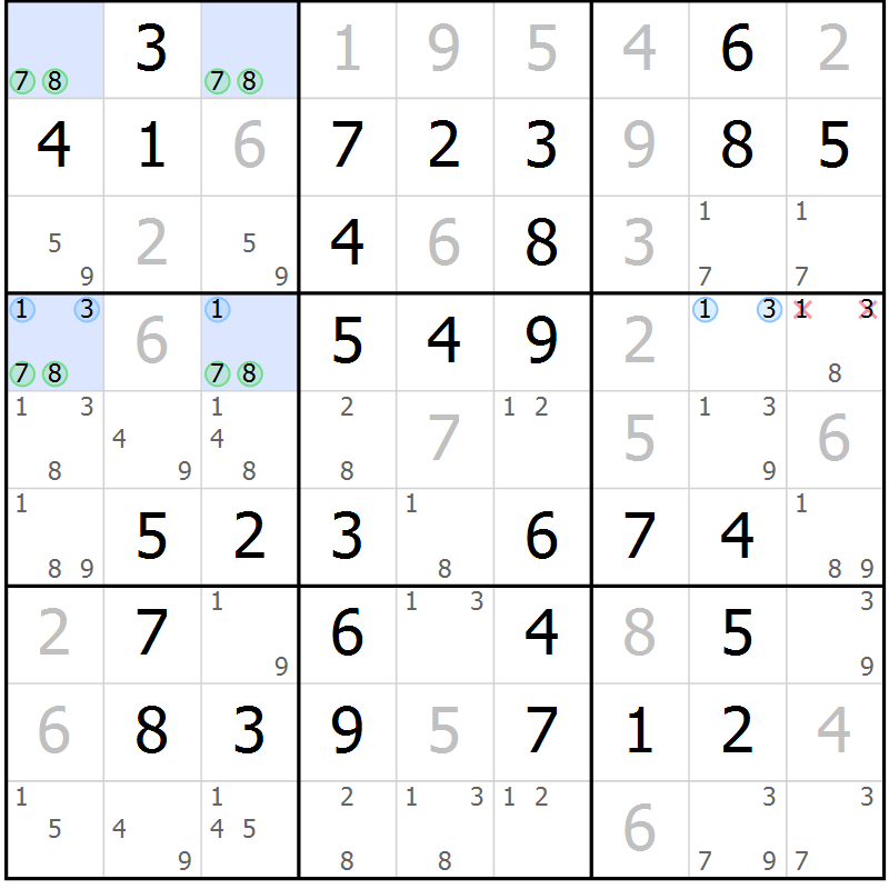 Position des candidats pour la solution de la Gr 64 page 67 du magazine de sudoku Virtuose n° 122
