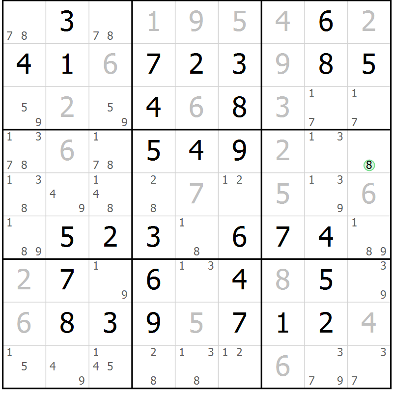 Position des candidats pour la solution de la Gr 64 page 67 du magazine de sudoku Virtuose n° 122