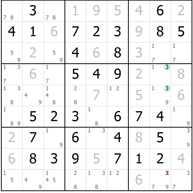 Position des candidats pour la solution de la Gr 64 page 67 du magazine de sudoku Virtuose n° 122