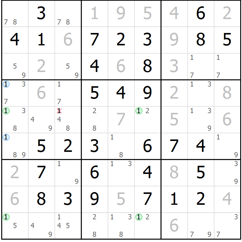 Position des candidats pour la solution de la Gr 64 page 67 du magazine de sudoku Virtuose n° 122