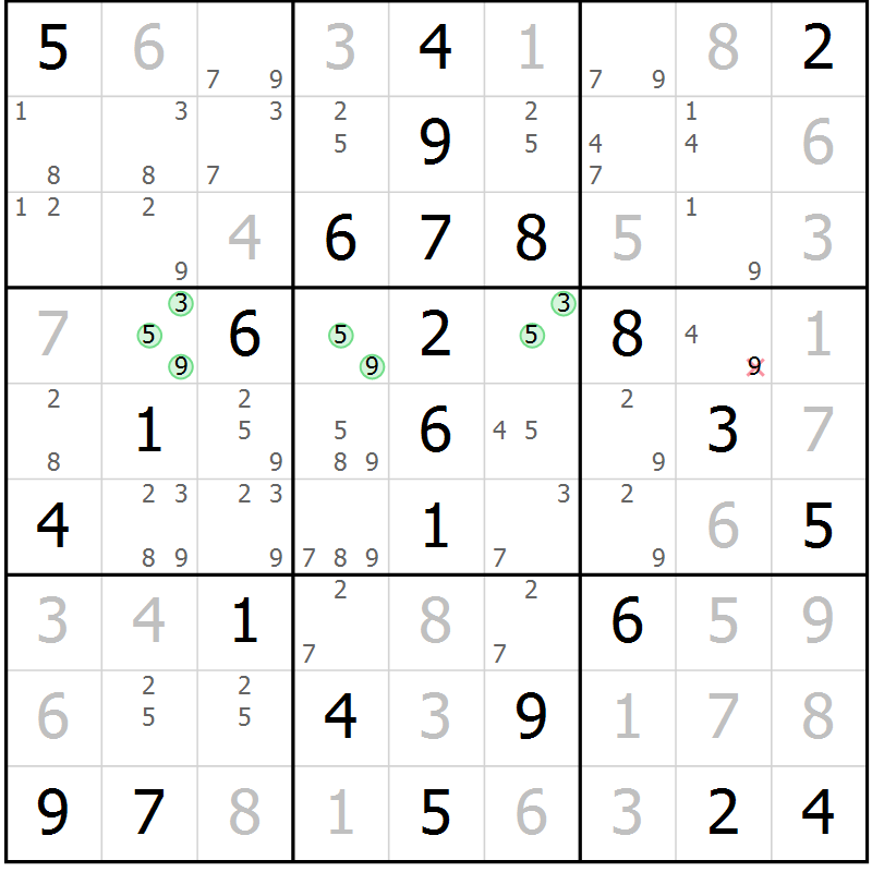 Position des candidats pour la solution de la Gr 65 page 68 du magazine de sudoku Virtuose n° 122