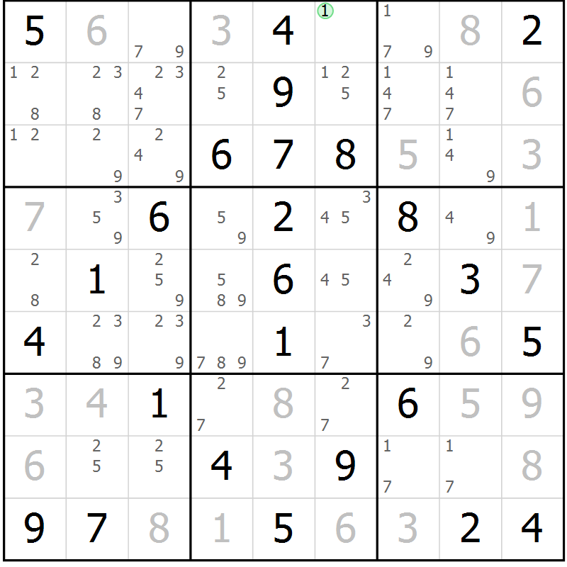 Position des candidats pour la solution de la Gr 65 page 68 du magazine de sudoku Virtuose n° 122