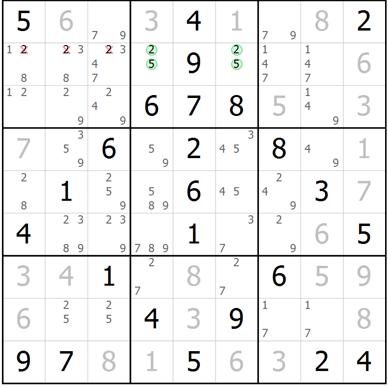 Position des candidats pour la solution de la Gr 65 page 68 du magazine de sudoku Virtuose n° 122
