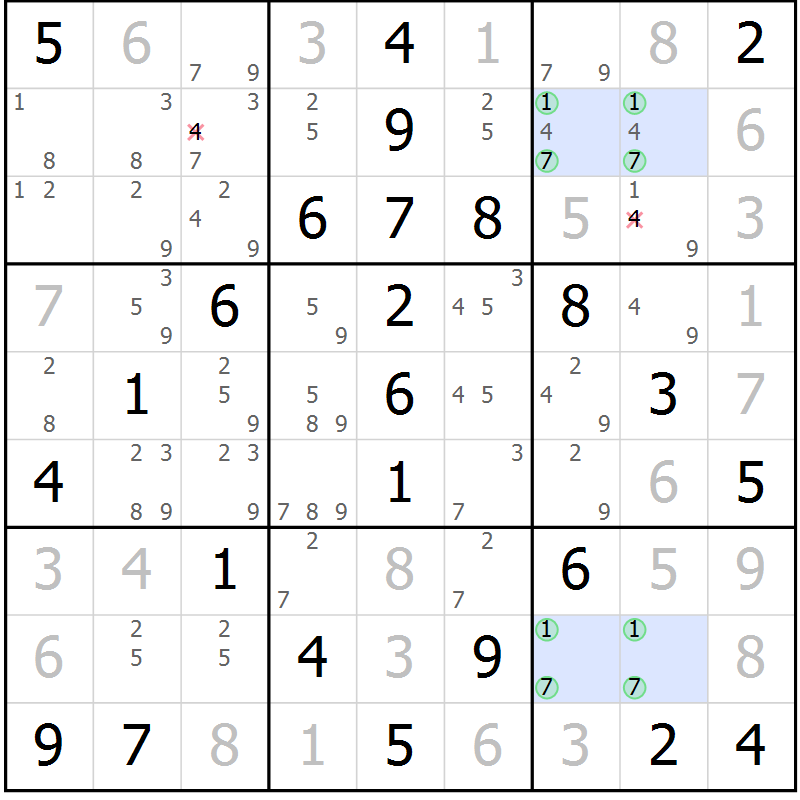 Position des candidats pour la solution de la Gr 65 page 68 du magazine de sudoku Virtuose n° 122