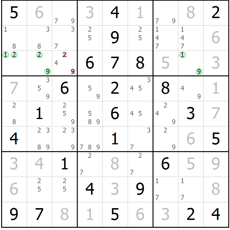 Position des candidats pour la solution de la Gr 65 page 68 du magazine de sudoku Virtuose n° 122