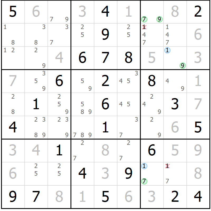 Position des candidats pour la solution de la Gr 65 page 68 du magazine de sudoku Virtuose n° 122