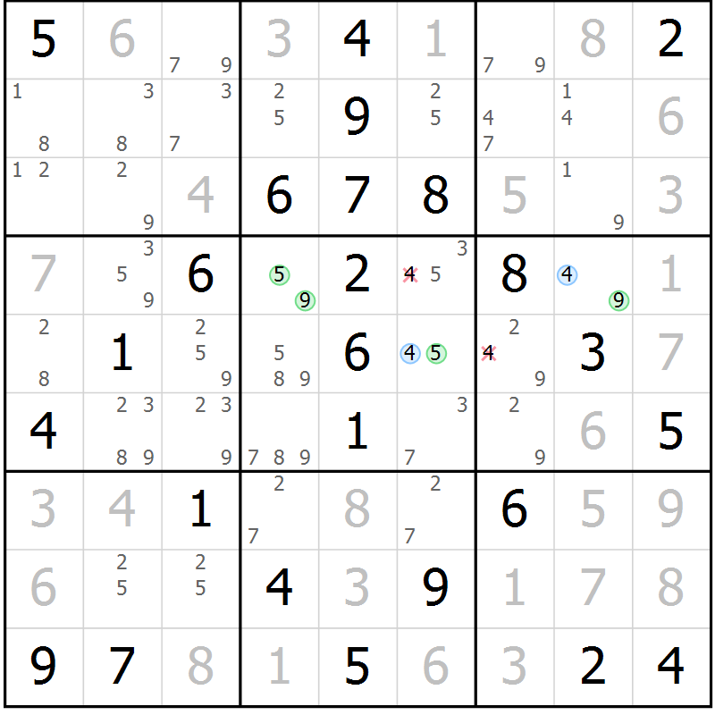 Position des candidats pour la solution de la Gr 65 page 68 du magazine de sudoku Virtuose n° 122