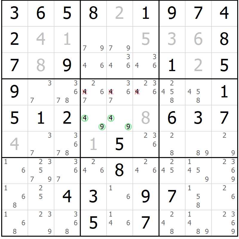 Position des candidats pour la solution de la Gr 66 page 69 du magazine de sudoku Virtuose n° 122