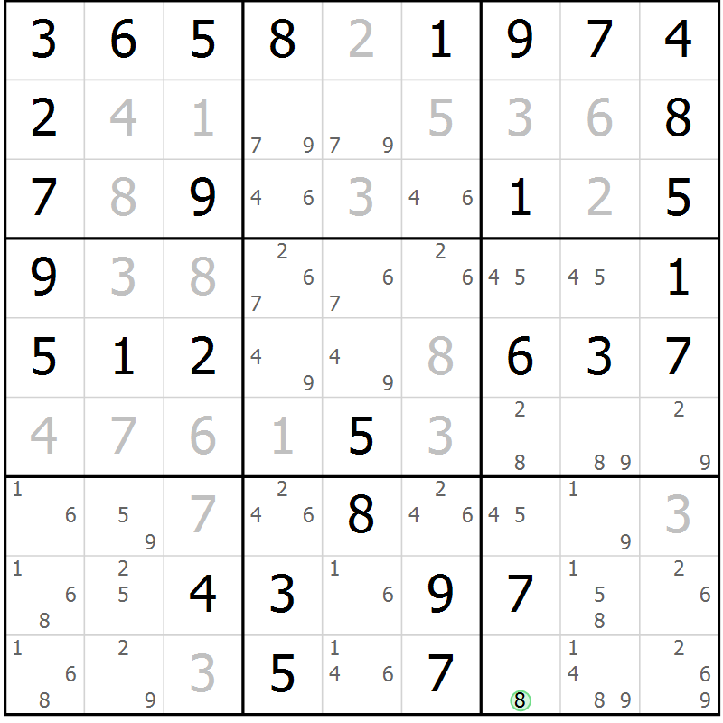 Position des candidats pour la solution de la Gr 66 page 69 du magazine de sudoku Virtuose n° 122
