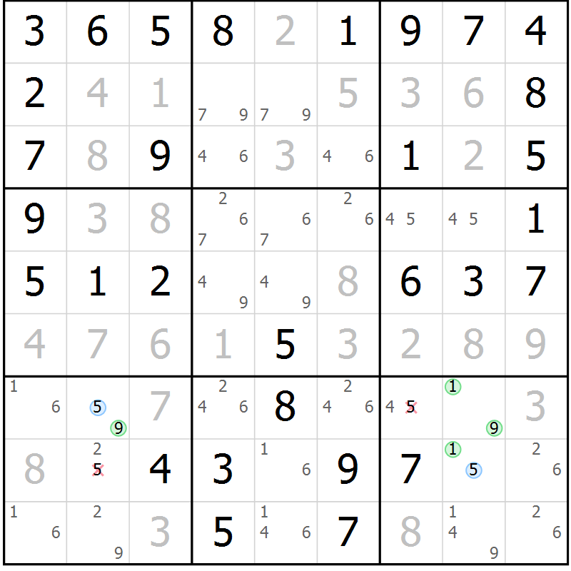 Position des candidats pour la solution de la Gr 66 page 69 du magazine de sudoku Virtuose n° 122