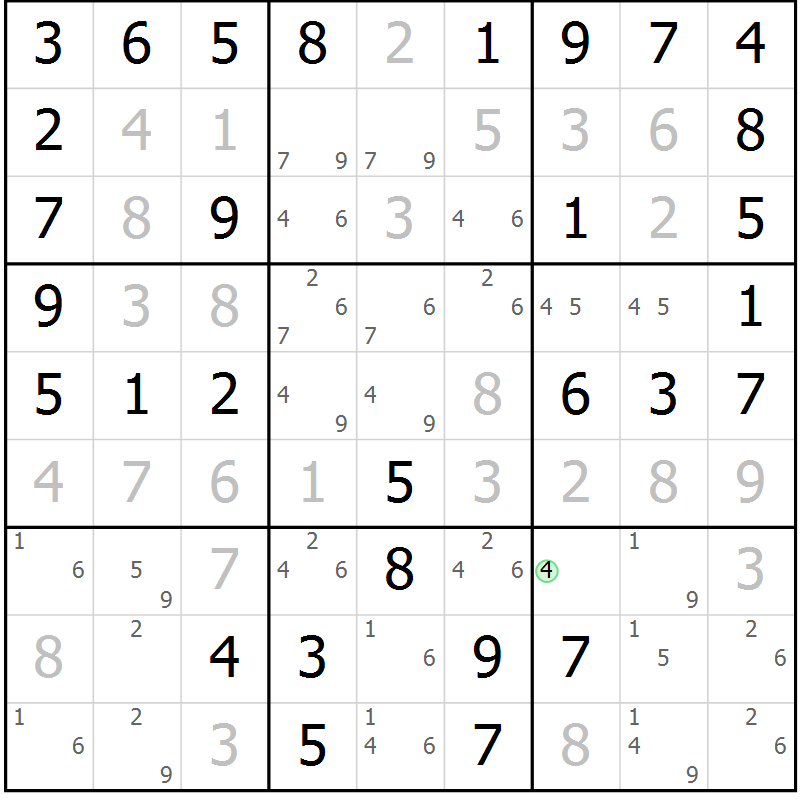 Position des candidats pour la solution de la Gr 66 page 69 du magazine de sudoku Virtuose n° 122