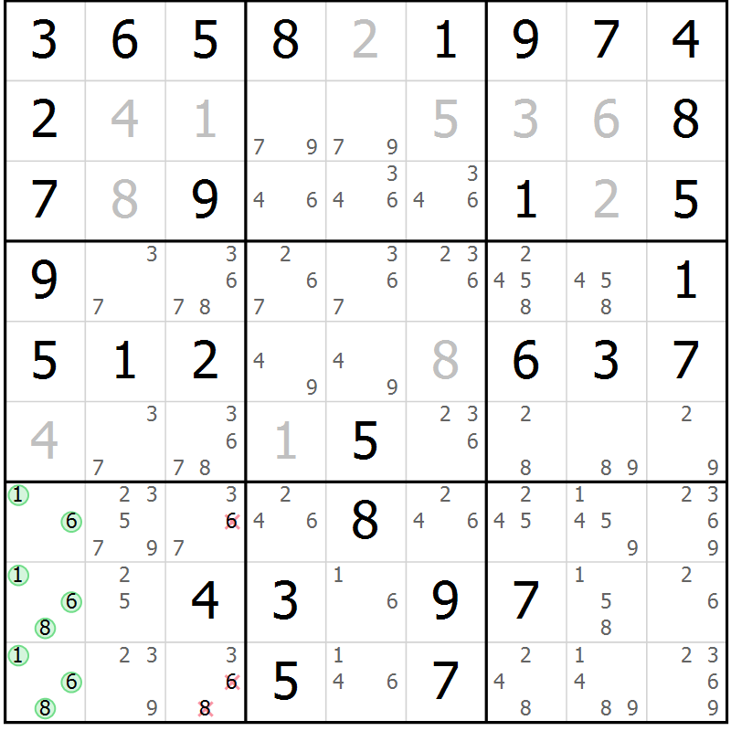 Position des candidats pour la solution de la Gr 66 page 69 du magazine de sudoku Virtuose n° 122