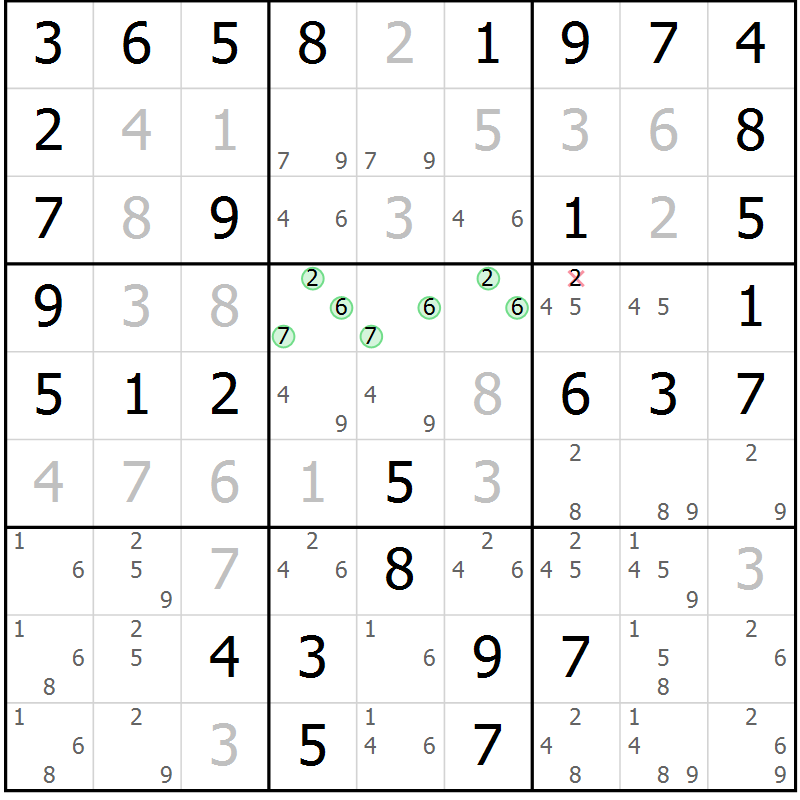Position des candidats pour la solution de la Gr 66 page 69 du magazine de sudoku Virtuose n° 122
