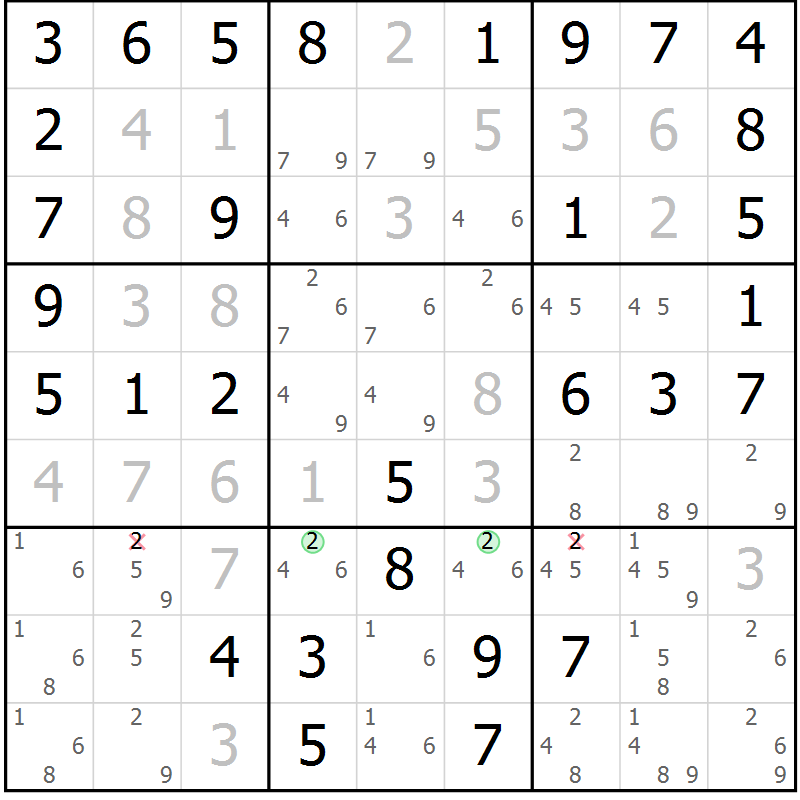 Position des candidats pour la solution de la Gr 66 page 69 du magazine de sudoku Virtuose n° 122