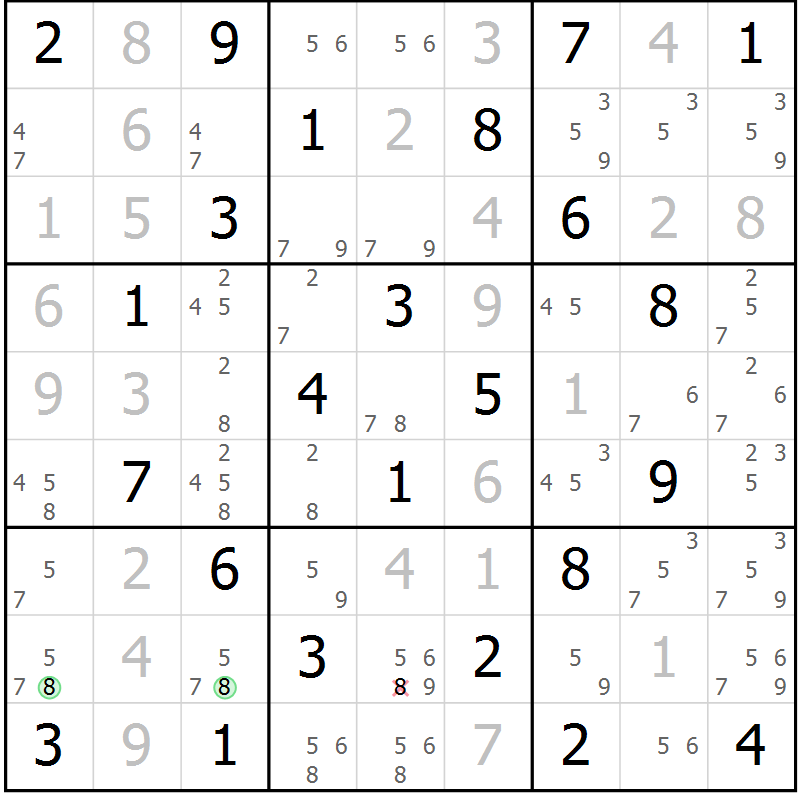 Position des candidats pour la solution de la Gr 67 page 70 du magazine de sudoku Virtuose n° 122