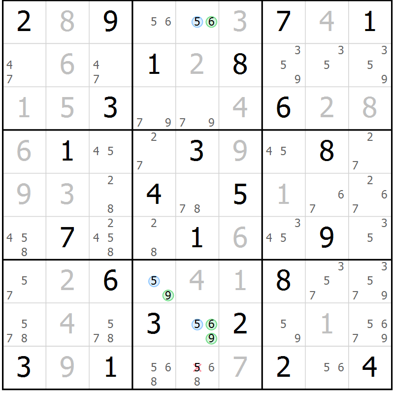 Position des candidats pour la solution de la Gr 67 page 70 du magazine de sudoku Virtuose n° 122