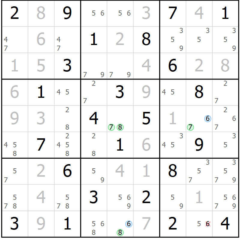 Position des candidats pour la solution de la Gr 67 page 70 du magazine de sudoku Virtuose n° 122