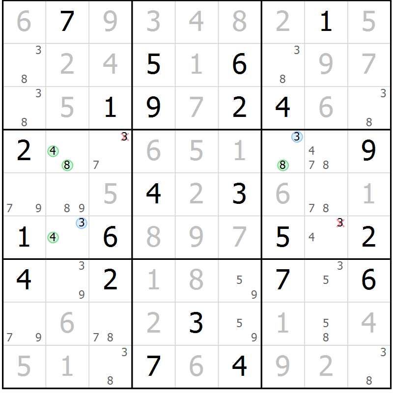 Position des candidats pour la solution de la Gr 68 page 71 du magazine de sudoku Virtuose n° 122