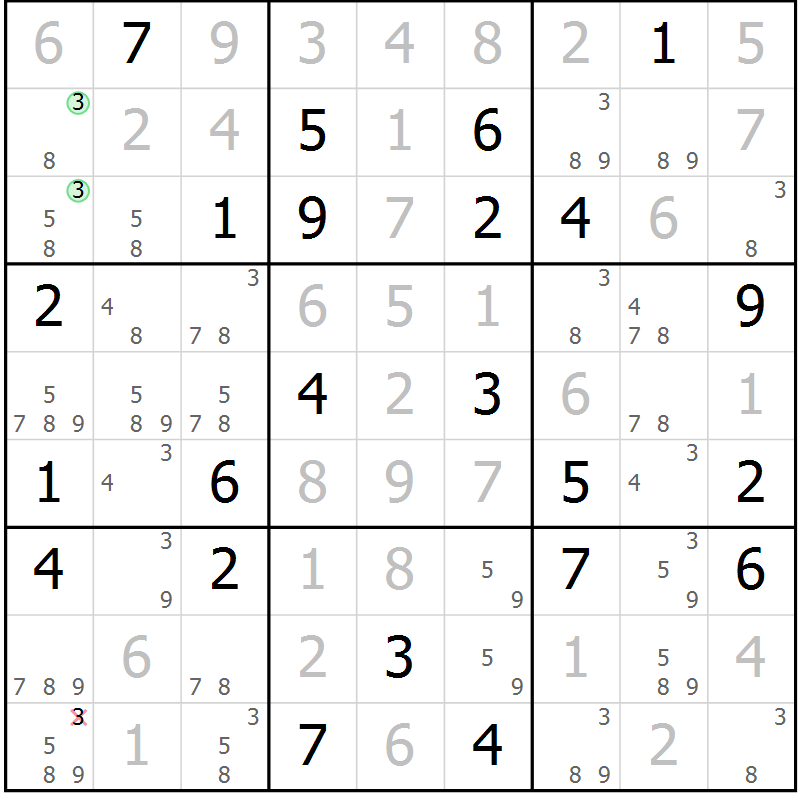 Position des candidats pour la solution de la Gr 68 page 71 du magazine de sudoku Virtuose n° 122
