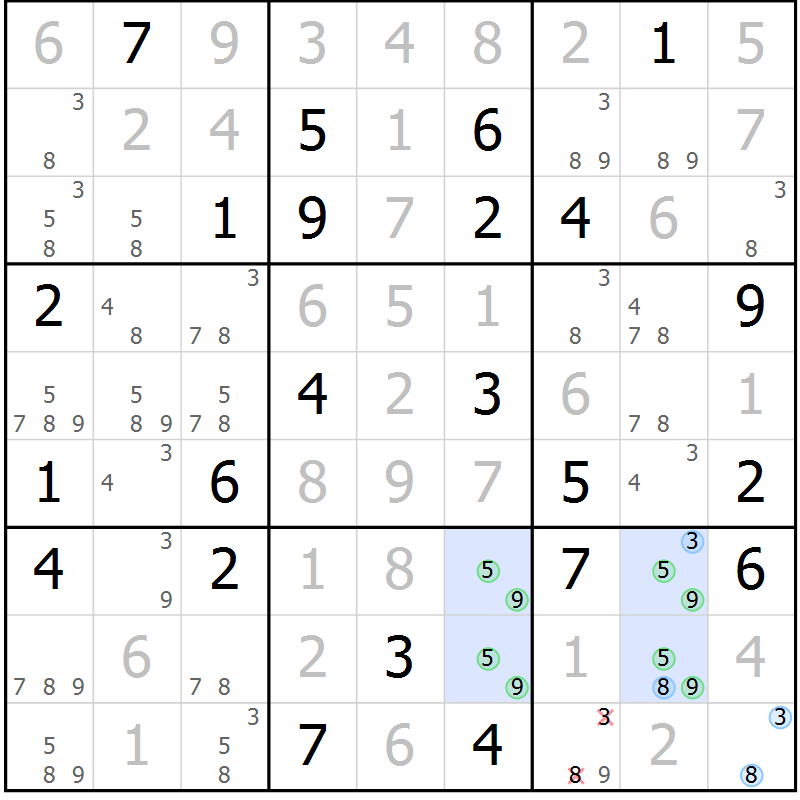 Position des candidats pour la solution de la Gr 68 page 71 du magazine de sudoku Virtuose n° 122