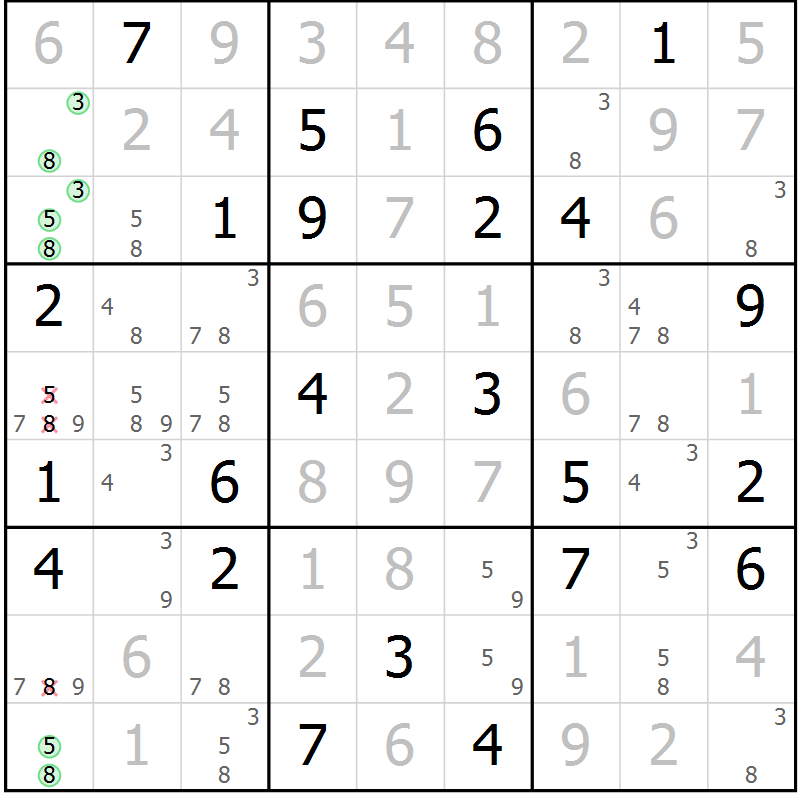 Position des candidats pour la solution de la Gr 68 page 71 du magazine de sudoku Virtuose n° 122