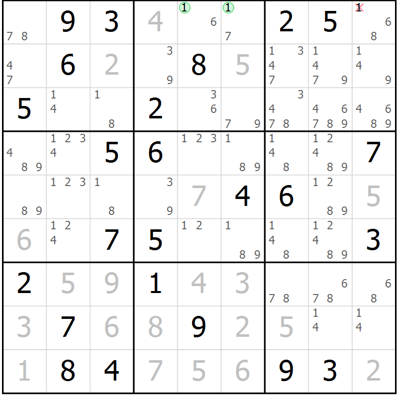 Position des candidats pour la solution de la Gr 69 page 72 du magazine de sudoku Virtuose n° 122