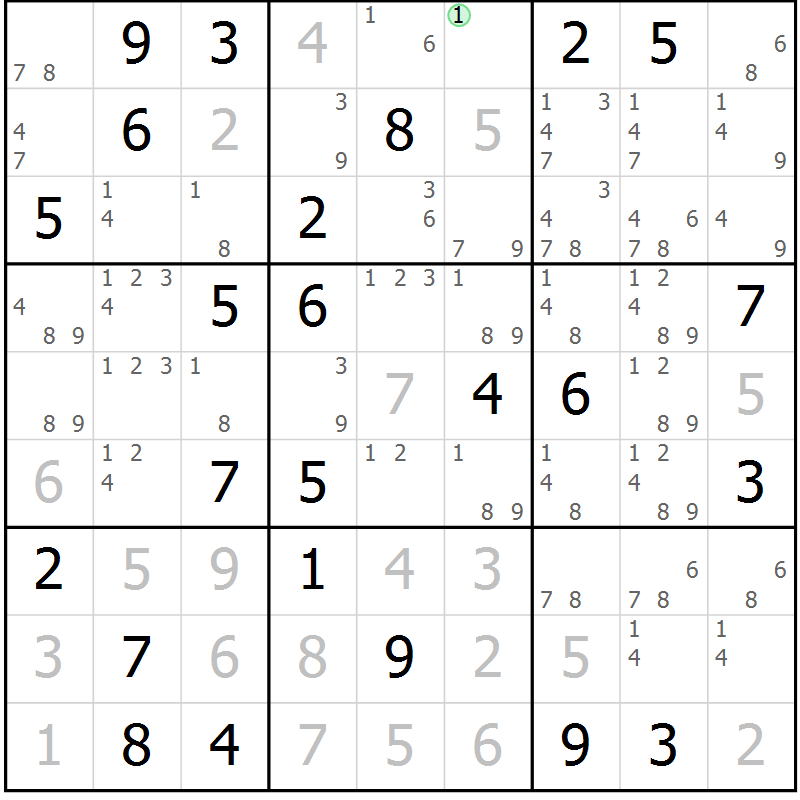 Position des candidats pour la solution de la Gr 69 page 72 du magazine de sudoku Virtuose n° 122