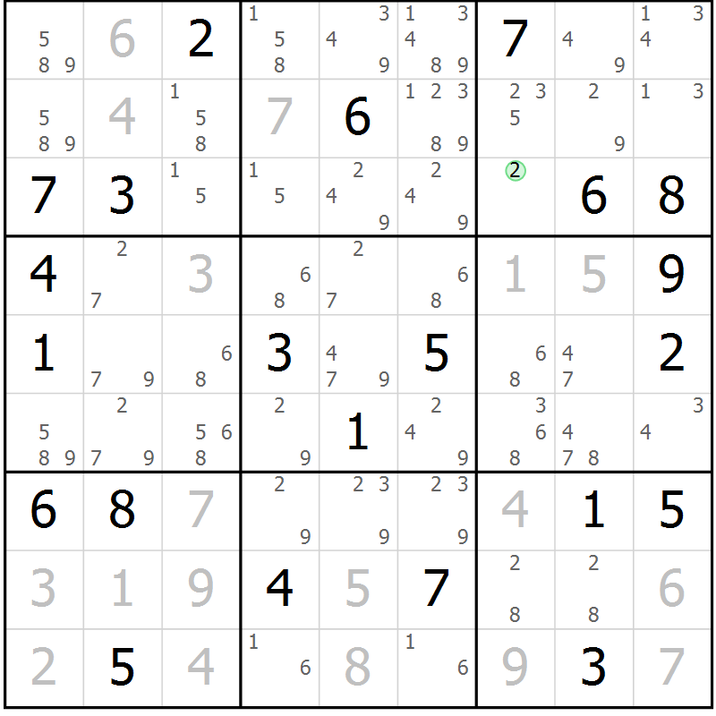 Position des candidats pour la solution de la Gr 7 page 10 du magazine de sudoku Virtuose n° 122