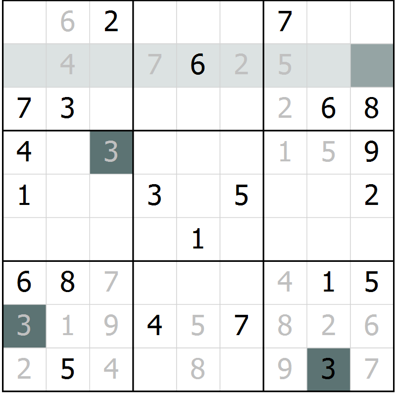 Position des candidats pour la solution de la Gr 7 page 10 du magazine de sudoku Virtuose n° 122