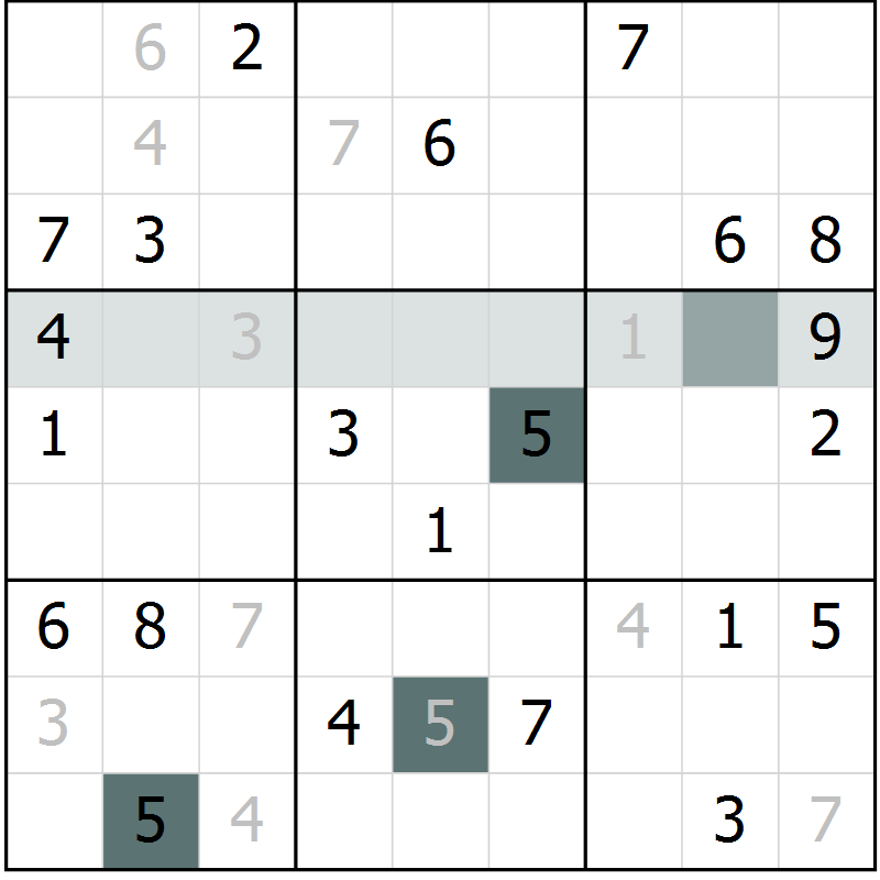 Position des candidats pour la solution de la Gr 7 page 10 du magazine de sudoku Virtuose n° 122