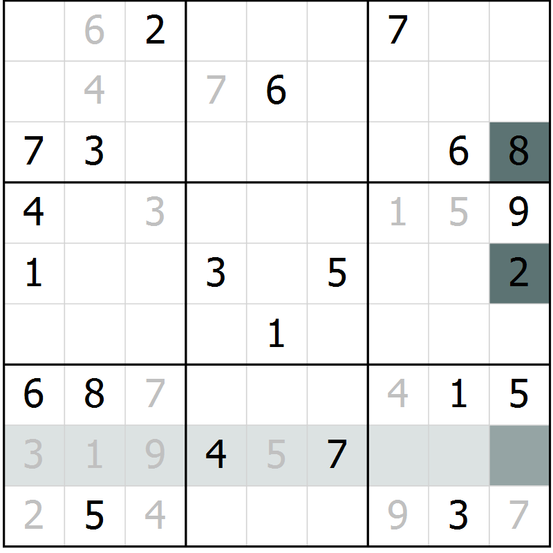 Position des candidats pour la solution de la Gr 7 page 10 du magazine de sudoku Virtuose n° 122