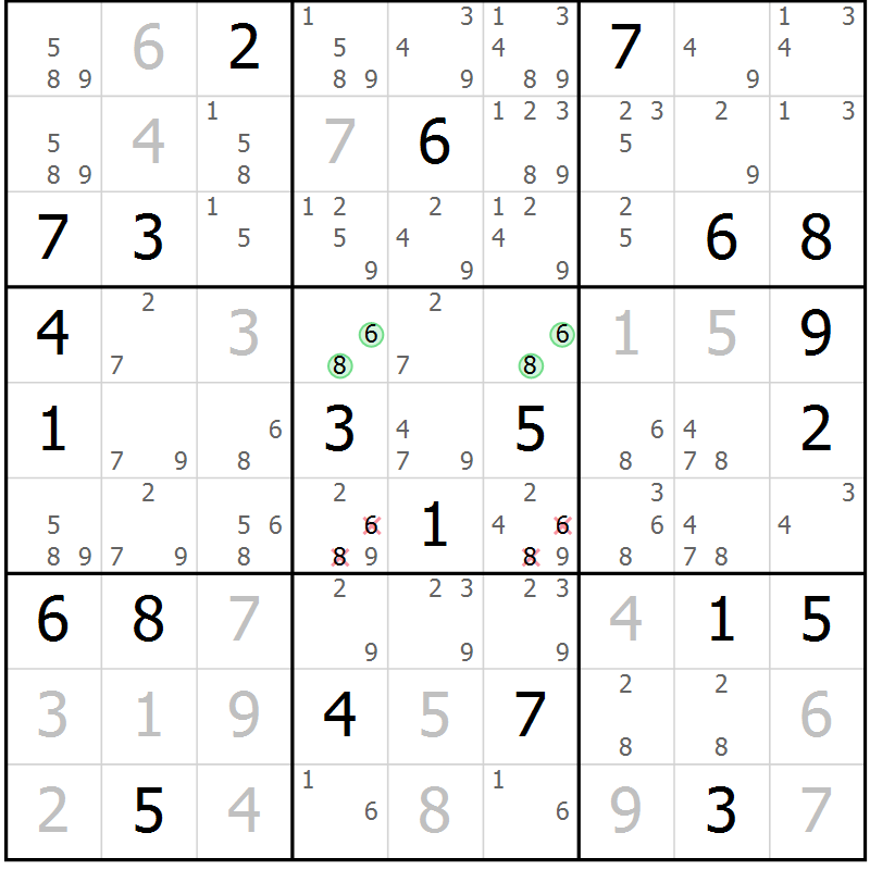 Position des candidats pour la solution de la Gr 7 page 10 du magazine de sudoku Virtuose n° 122