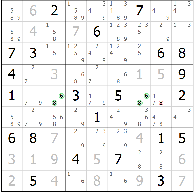 Position des candidats pour la solution de la Gr 7 page 10 du magazine de sudoku Virtuose n° 122