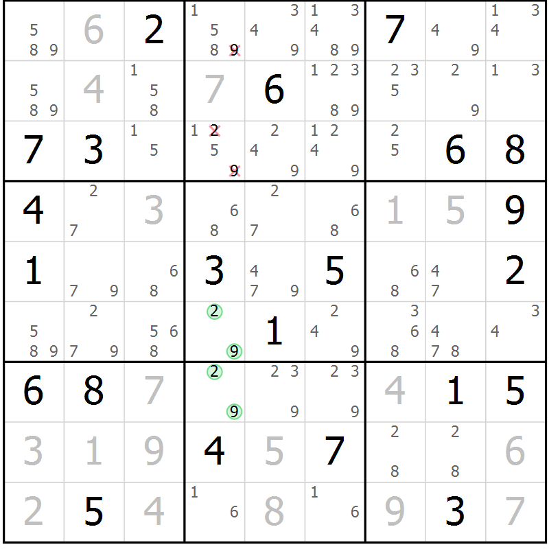 Position des candidats pour la solution de la Gr 7 page 10 du magazine de sudoku Virtuose n° 122