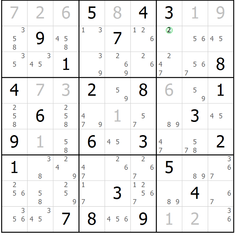 Position des candidats pour la solution de la Gr 70 page 73 du magazine de sudoku Virtuose n° 122